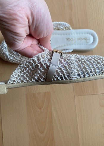 Bej Örgü Dantel Detaylı Kadın Terlik - Görsel 6