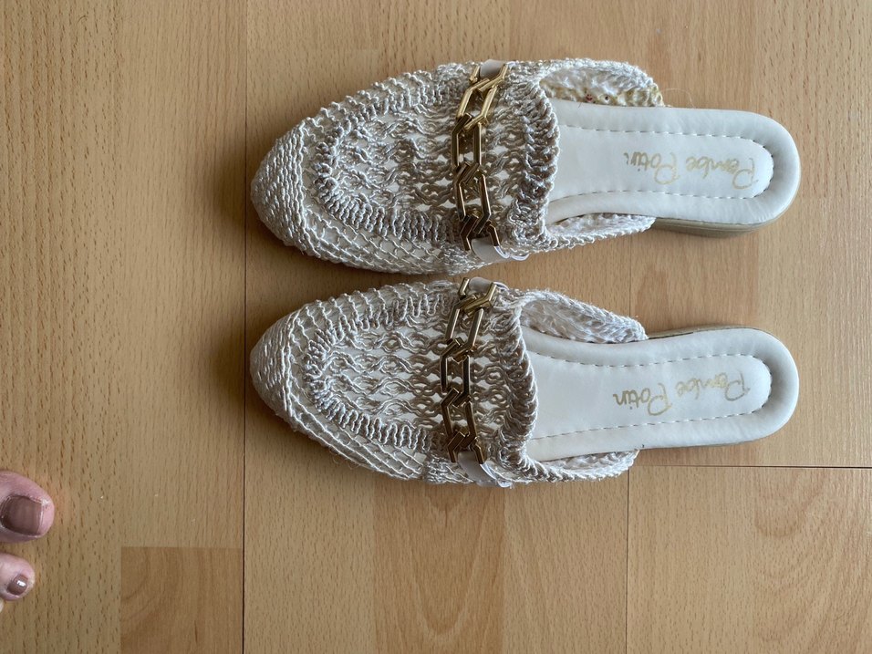 Bej Örgü Dantel Detaylı Kadın Terlik - Görsel 5