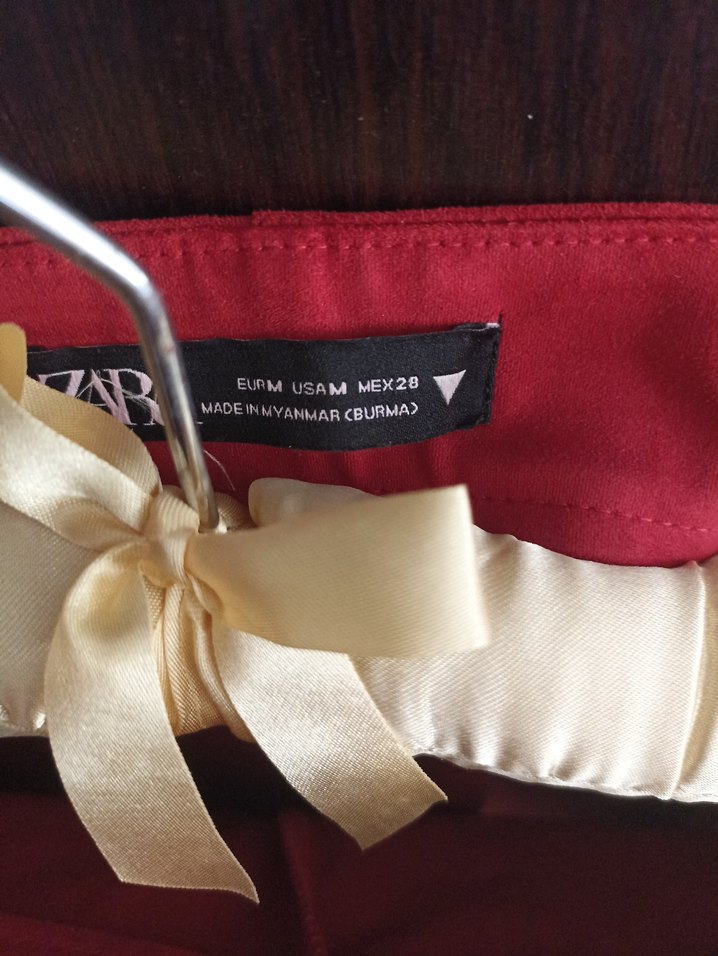 Kısa Kırmızı Drapeli Saten Şort Etek - Görsel 4