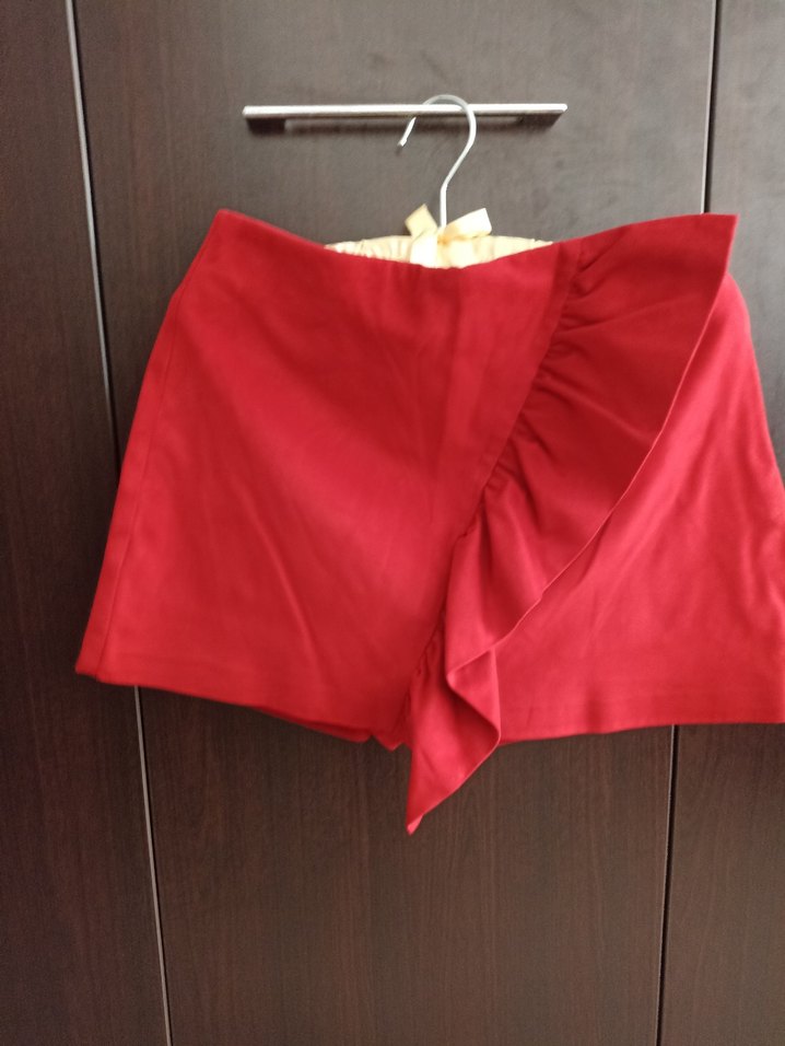 Kısa Kırmızı Drapeli Saten Şort Etek - Görsel 2