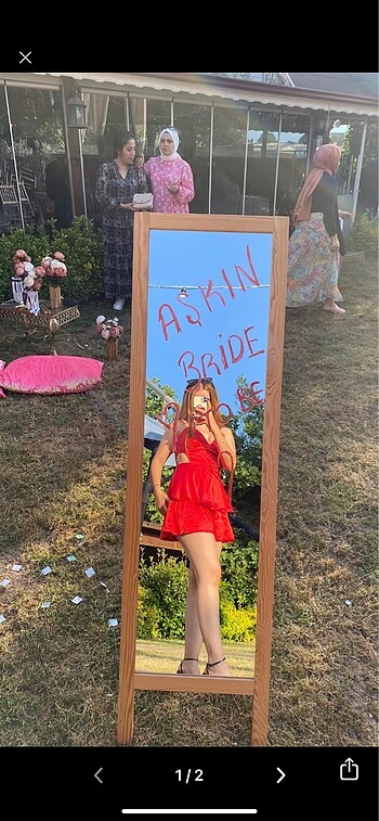 Diğer Kırmızı saten şort elbise