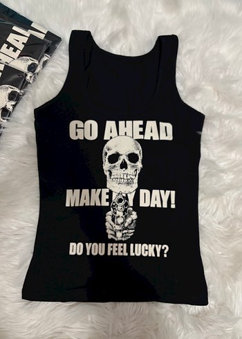 s Beden siyah Renk Go ahead make my Day Skull punk gotik bluz