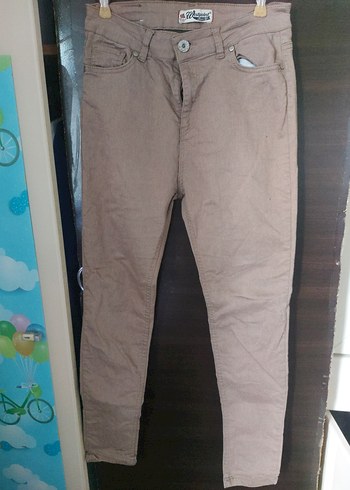 Bej Kadın Keten Rahat Kesim Pantolon