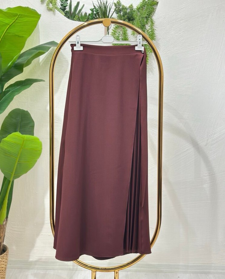 Bordo Kadın Pilili Uzun Takım Elbise - Görsel 2