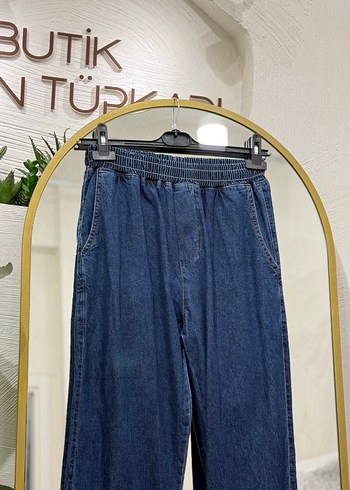 Kadın Mavi Kot Pantolon Bel Detaylı - Görsel 2