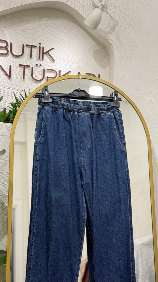 Kadın Mavi Kot Pantolon Bel Detaylı - Görsel 2