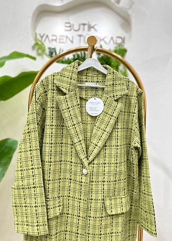 Yeşil Mini Kareli Kadın Blazer - Görsel 2