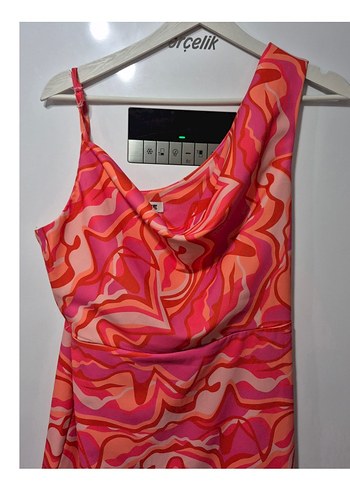 Pembe Drapeli Uzun Askılı Elbise - Görsel 2