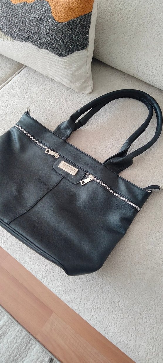 Siyah Deri Fermuarlı Kadın Çanta - Görsel 2