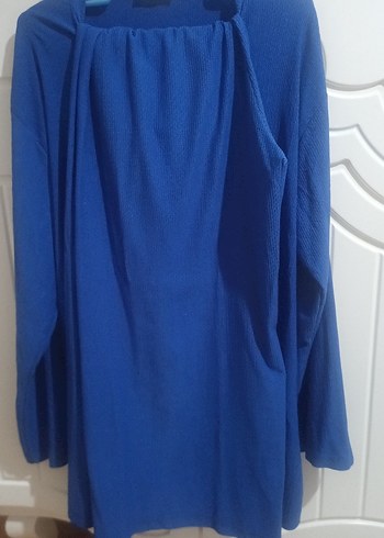 Kadın Mavi Uzun Kollu Keten Tunik takim - Görsel 5