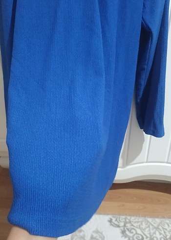 Kadın Mavi Uzun Kollu Keten Tunik takim - Görsel 3