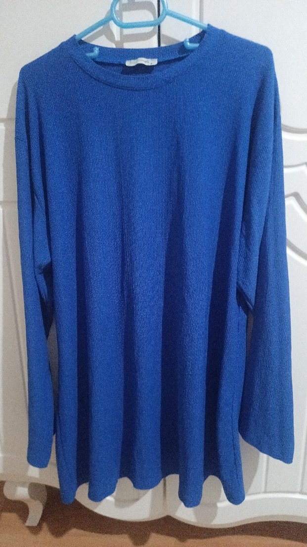 Kadın Mavi Uzun Kollu Keten Tunik takim - Görsel 2