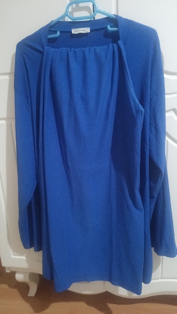 Kadın Mavi Uzun Kollu Keten Tunik takim - Görsel 4