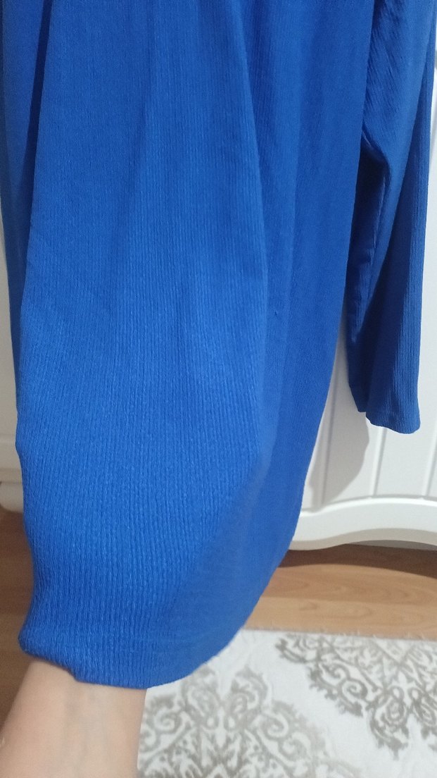 Kadın Mavi Uzun Kollu Keten Tunik takim - Görsel 3