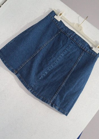 m Beden Düğmeli Lacivert Denim Mini Etek
