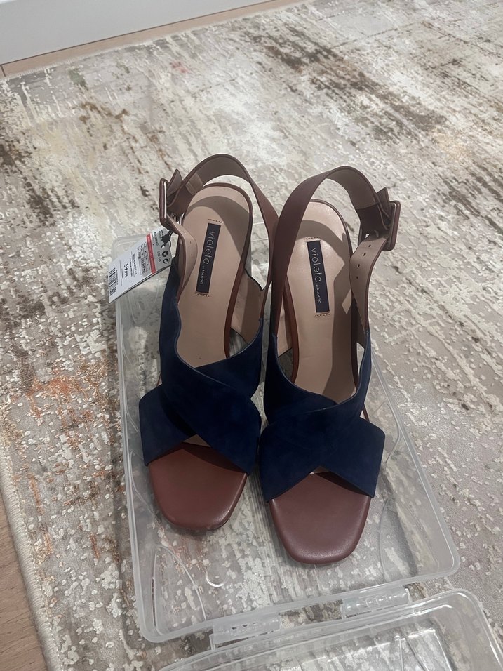 Lacivert Kahve Süet Tokalı Blok Topuklu Kadın Ayakkabı - Görsel 3