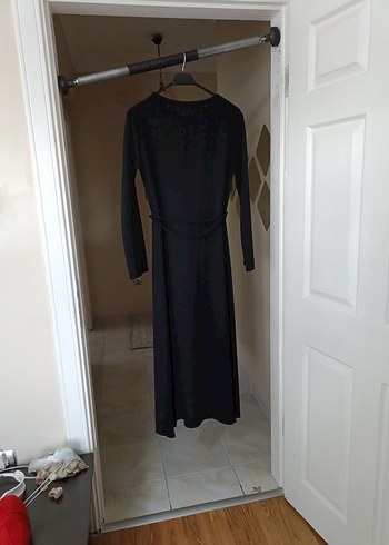 Siyah Uzun Kollu Kemerli Kadın Elbise - Görsel 8