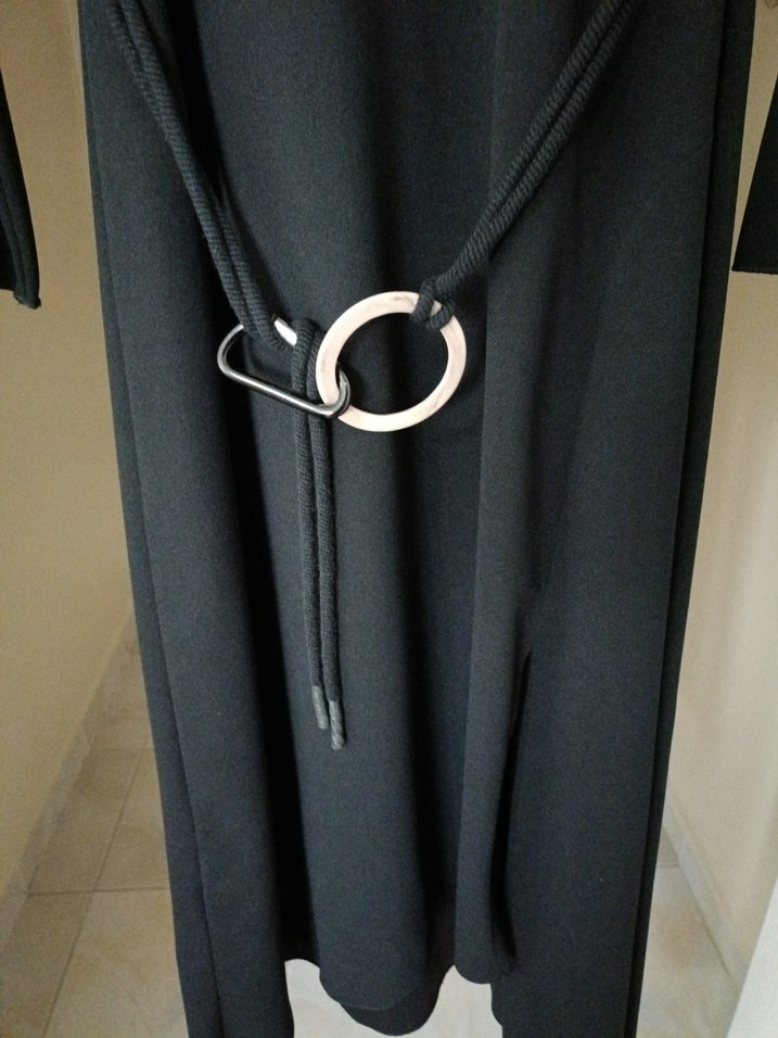 Siyah Uzun Kollu Kemerli Kadın Elbise - Görsel 2