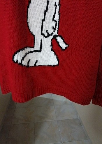 Kırmızı Baskılı Kadın Triko Kazak - Görsel 3