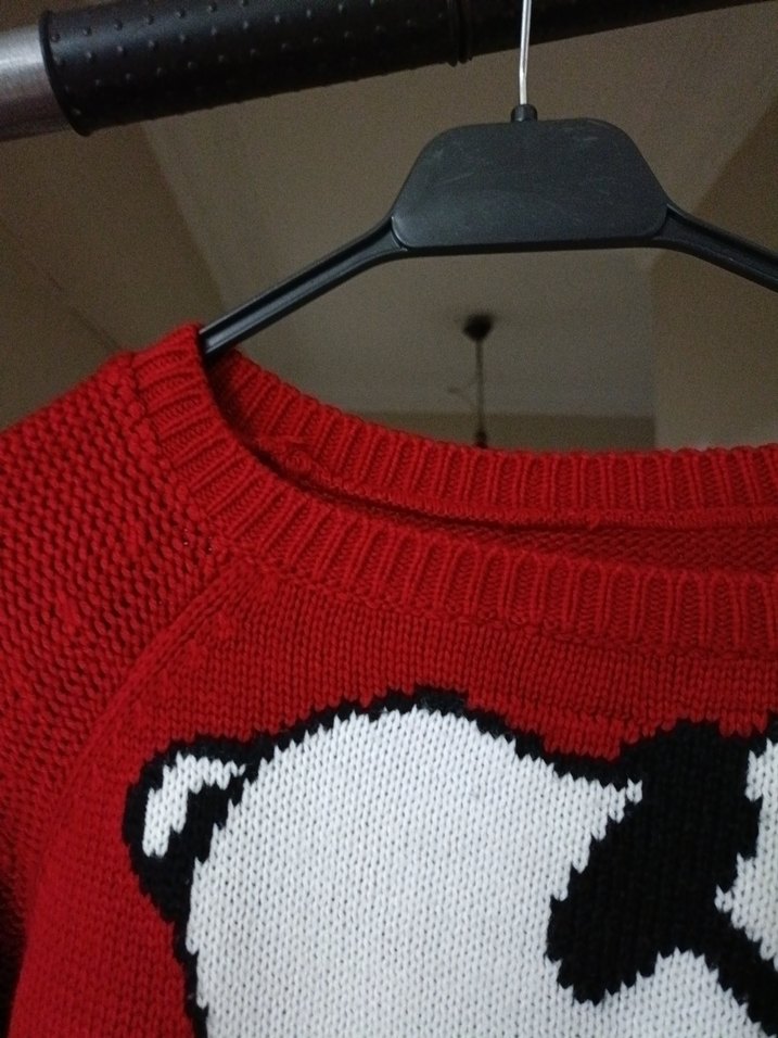 Kırmızı Baskılı Kadın Triko Kazak - Görsel 4