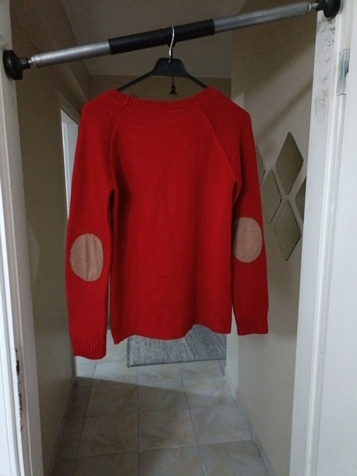 Kırmızı Baskılı Kadın Triko Kazak - Görsel 5