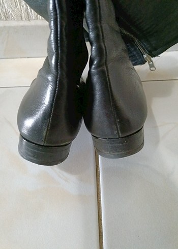 Deri Siyah Dizüstü Topuklu Çizme - Görsel 3