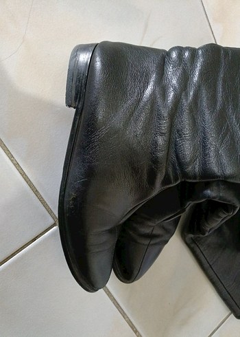 Deri Siyah Dizüstü Topuklu Çizme - Görsel 5