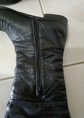 Deri Siyah Dizüstü Topuklu Çizme - Görsel 7