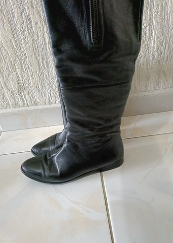 Deri Siyah Dizüstü Topuklu Çizme - Görsel 6