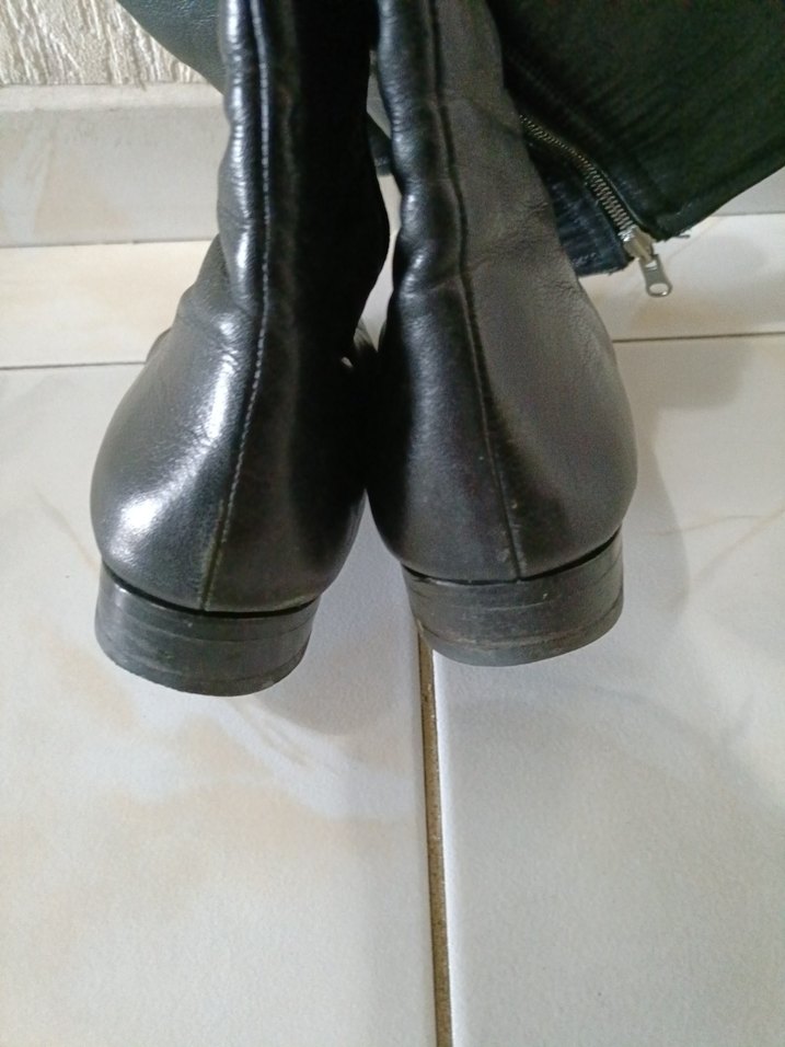 Deri Siyah Dizüstü Topuklu Çizme - Görsel 3