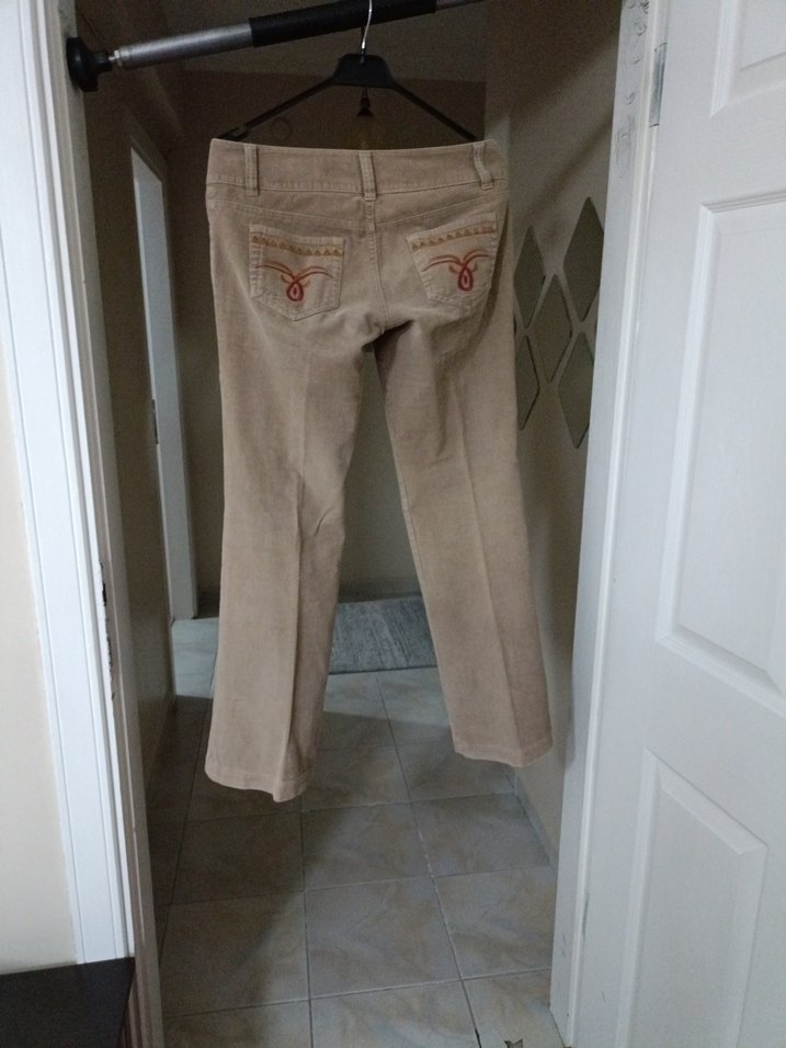 Bej Kadın Süet Kemerli Pantolon - Görsel 5