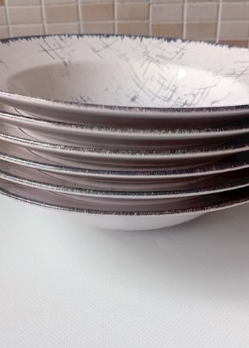 Keramika 26 cm Makarna Tabağı 6lı beyaz ve gri desenli - Görsel 2