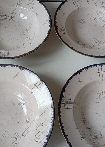 Keramika 26 cm Makarna Tabağı 6lı beyaz ve gri desenli - Görsel 4