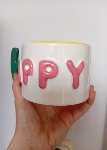 Renkli Happy Yazılı Seramik Kupa - Görsel 2