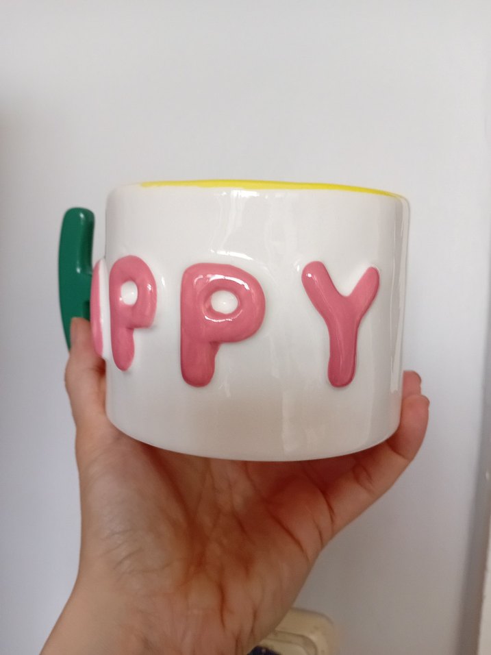 Renkli Happy Yazılı Seramik Kupa - Görsel 2