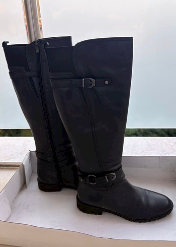 Siyah Deri Tokalı Dizüstü Bot - Görsel 5