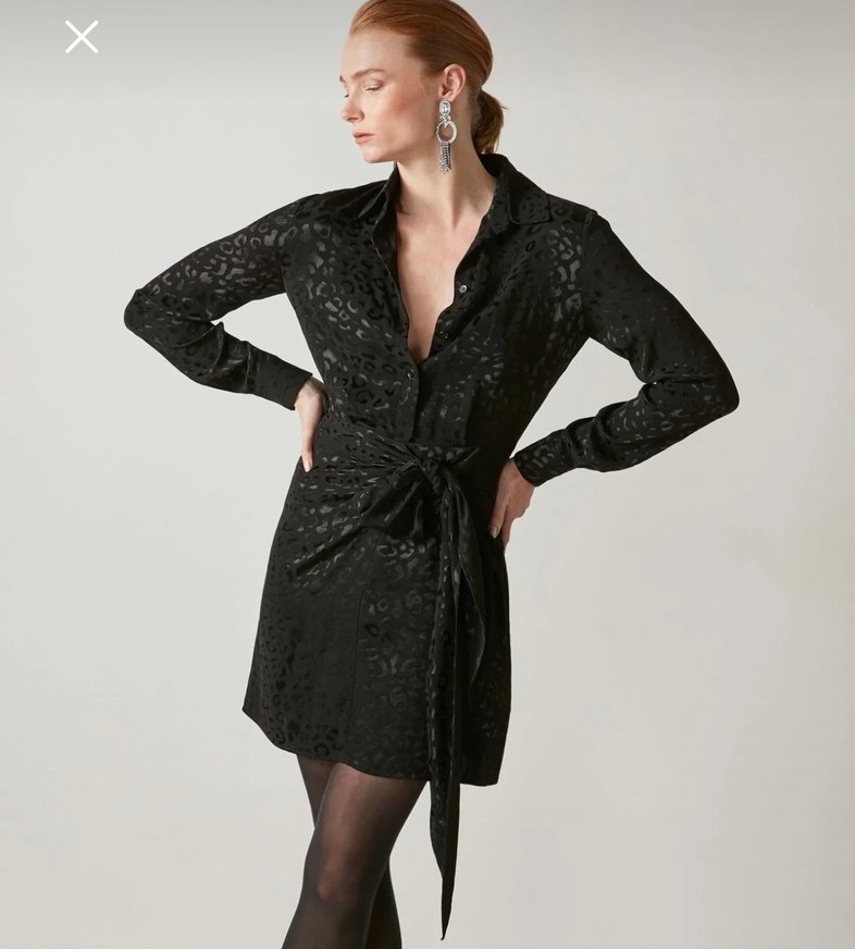 Siyah Yılan Desenli Kemerli Mini Elbise - Görsel 5