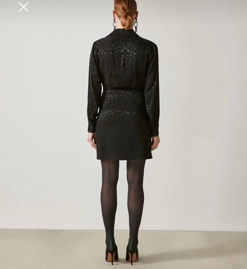 Siyah Yılan Desenli Kemerli Mini Elbise - Görsel 4