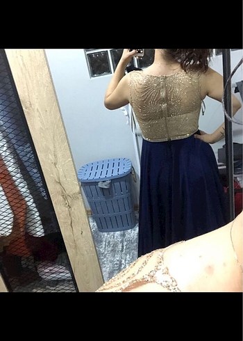 Abiye Dantel Detaylı Mavi Uzun Abiye Elbise