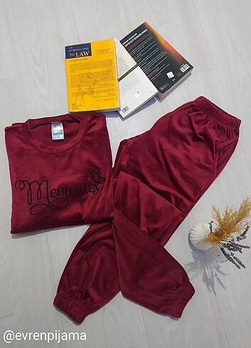 l Beden bordo Renk Kadife Pijama Takımı