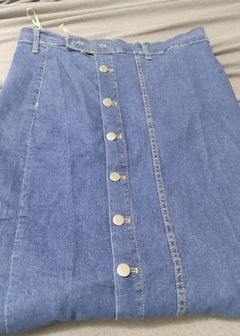 Düğmeli Midi Kot Etek - Görsel 4