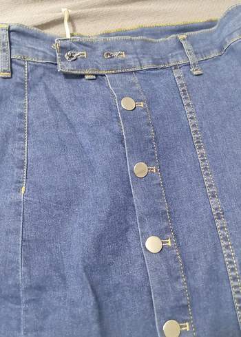 Düğmeli Midi Kot Etek - Görsel 3