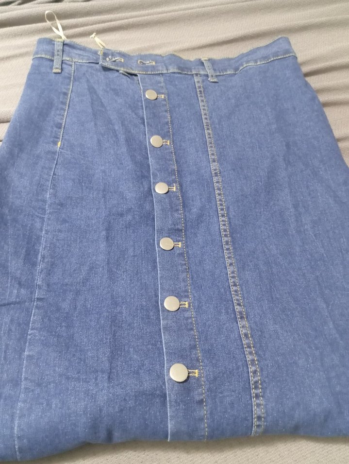 Düğmeli Midi Kot Etek - Görsel 4