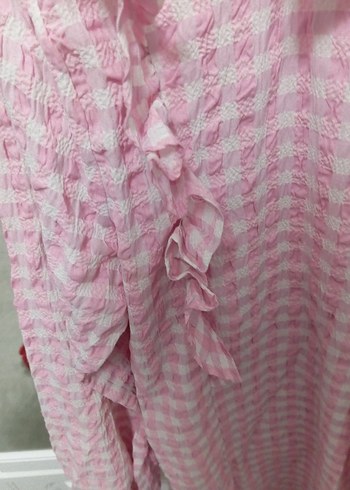 Pembe Uzun Kollu Fırfırlı Keten Gömlek - Görsel 5