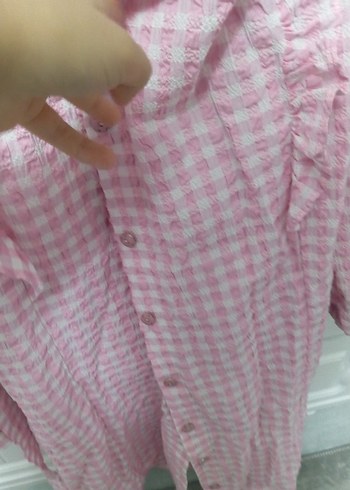 Pembe Uzun Kollu Fırfırlı Keten Gömlek - Görsel 4