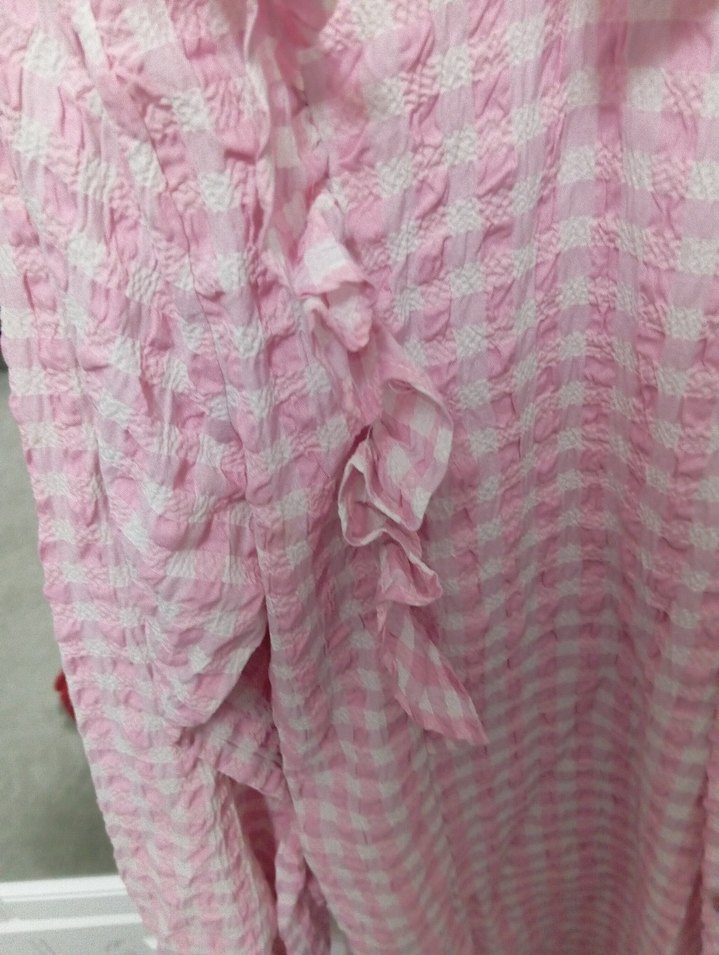 Pembe Uzun Kollu Fırfırlı Keten Gömlek - Görsel 5