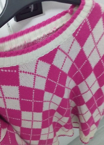 Pembe Ekose Desenli Kadın Triko Kazak - Görsel 4