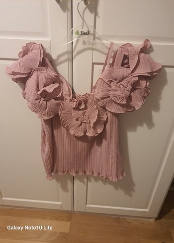 Pembe Pilili Mini Bohem Bluz
