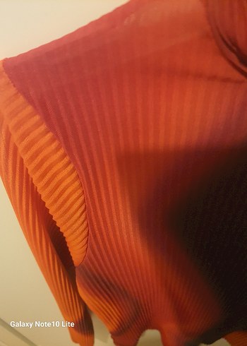 turuncu Pilili Balıkçı Yaka Uzun Kollu şifon esnek Bluz - Görsel 3