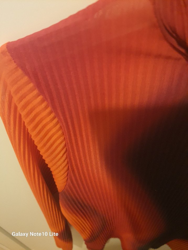 turuncu Pilili Balıkçı Yaka Uzun Kollu şifon esnek Bluz - Görsel 3